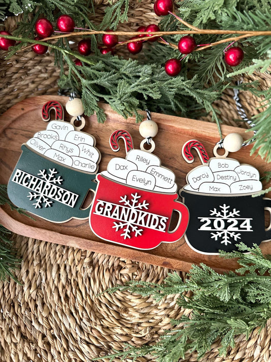 Hot Cocoa Personalized Family Ornament 1-11 Names!