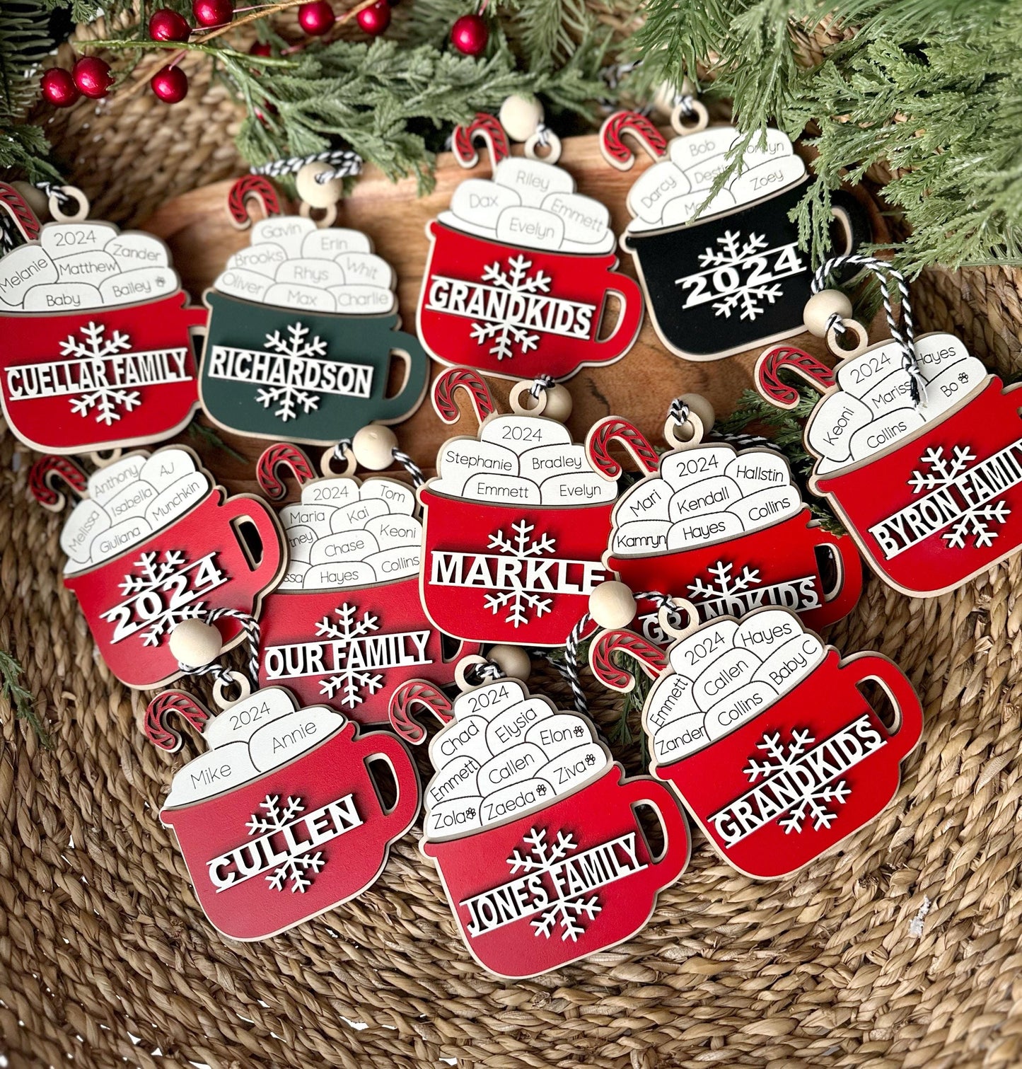 Hot Cocoa Personalized Family Ornament 1-11 Names!