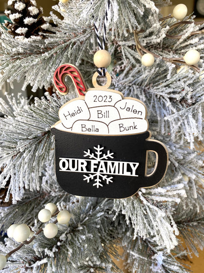 Hot Cocoa Personalized Family Ornament 1-11 Names!