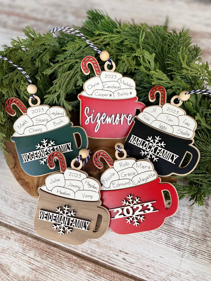 Hot Cocoa Personalized Family Ornament 1-11 Names!