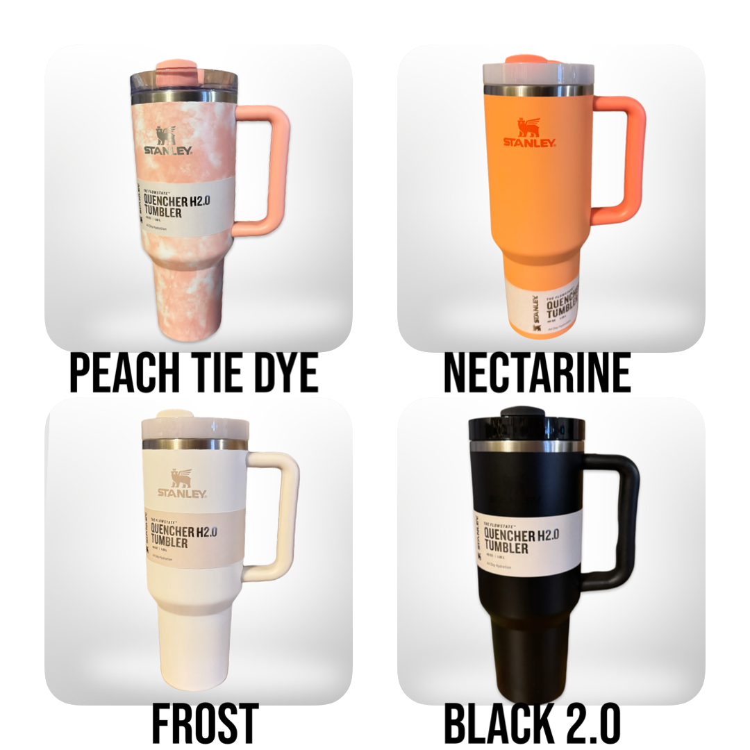 four different types of coffee mugs with names