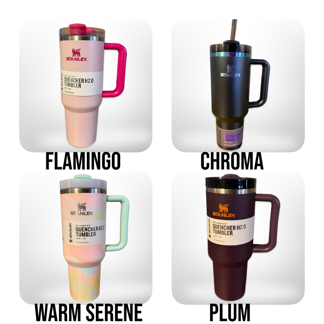 four different types of coffee mugs with names