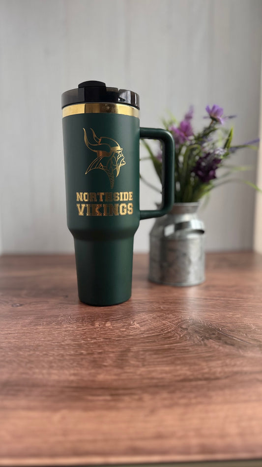 Pre-Made Ready to Ship Northside Vikings Green to Gold 40 oz Quencher Tumbler