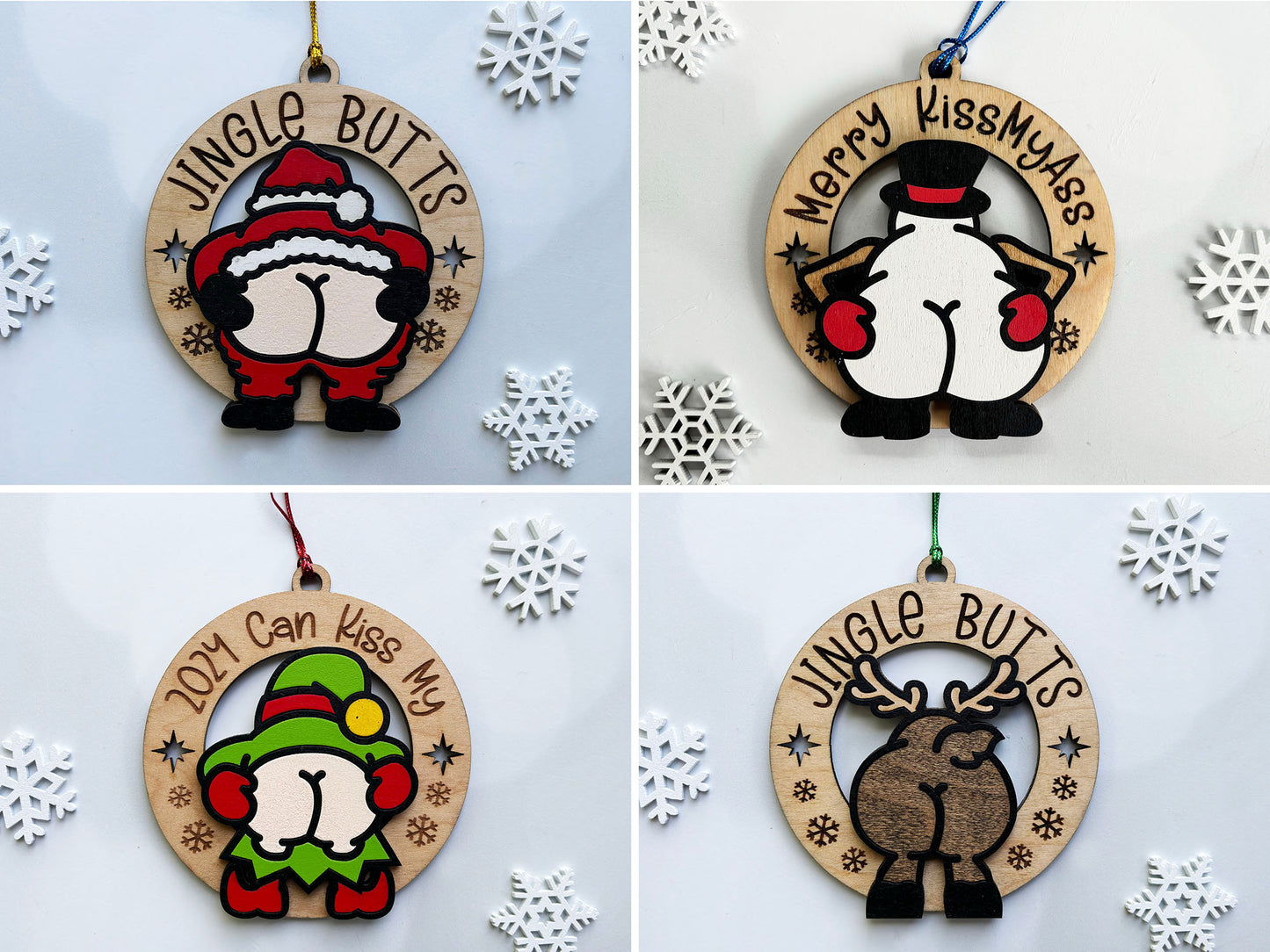 Jingle Butts Funny Wood Ornaments