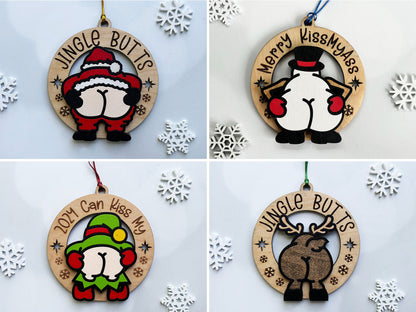 Jingle Butts Funny Wood Ornaments