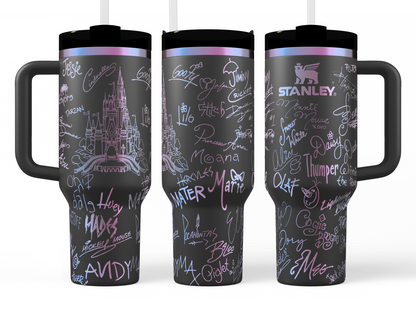 Disney Castle + Character Autographs / Signatures Themed 40 oz Quencher Tumbler