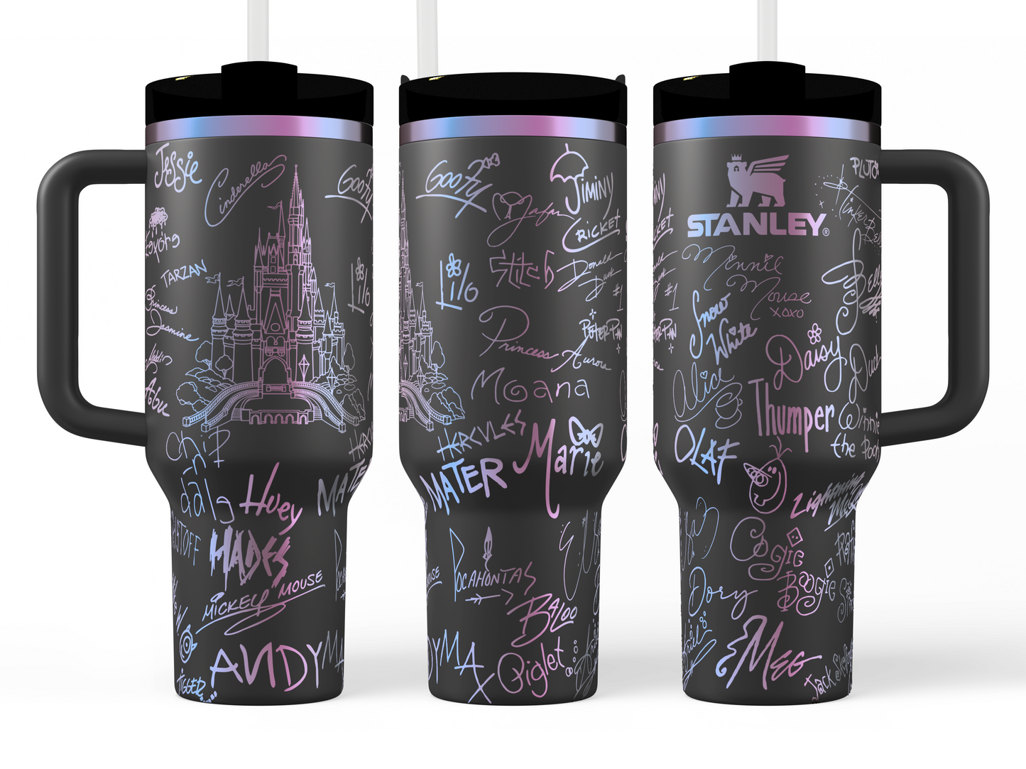 STANLEY! Disney Castle + Character Autographs / Signatures Themed 40 oz Stanley Quencher Tumbler