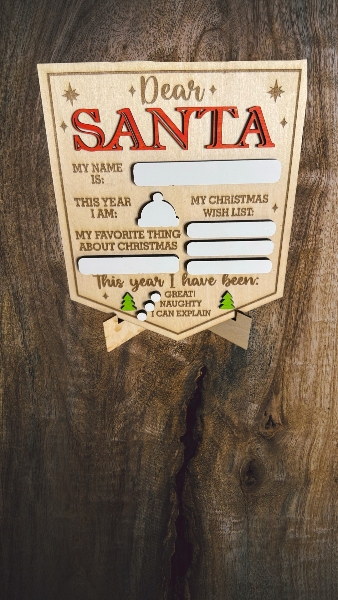 Multilayer Wooden Santa Sign - Erasable / Writable Whiteboard or Chalkboard