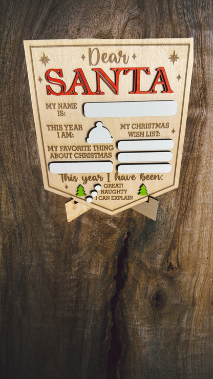 Multilayer Wooden Santa Sign - Erasable / Writable Whiteboard or Chalkboard