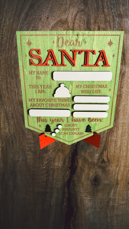 Multilayer Wooden Santa Sign - Erasable / Writable Whiteboard or Chalkboard