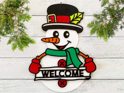 Snowman Personalized Holiday Door Sign